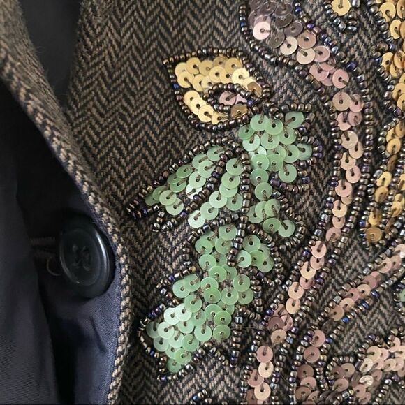 Oxmo-Wool Blend Leaf Sequin Long Sleeve Button Down Lightweight Jacket - Picture 9 of 11